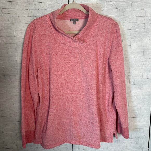 Talbots sweatshirt V-Mochneck collared button detail two pockets pink Cozycore - Picture 3 of 11